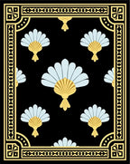 Black Gold Light Blue Fan Scroll Rug