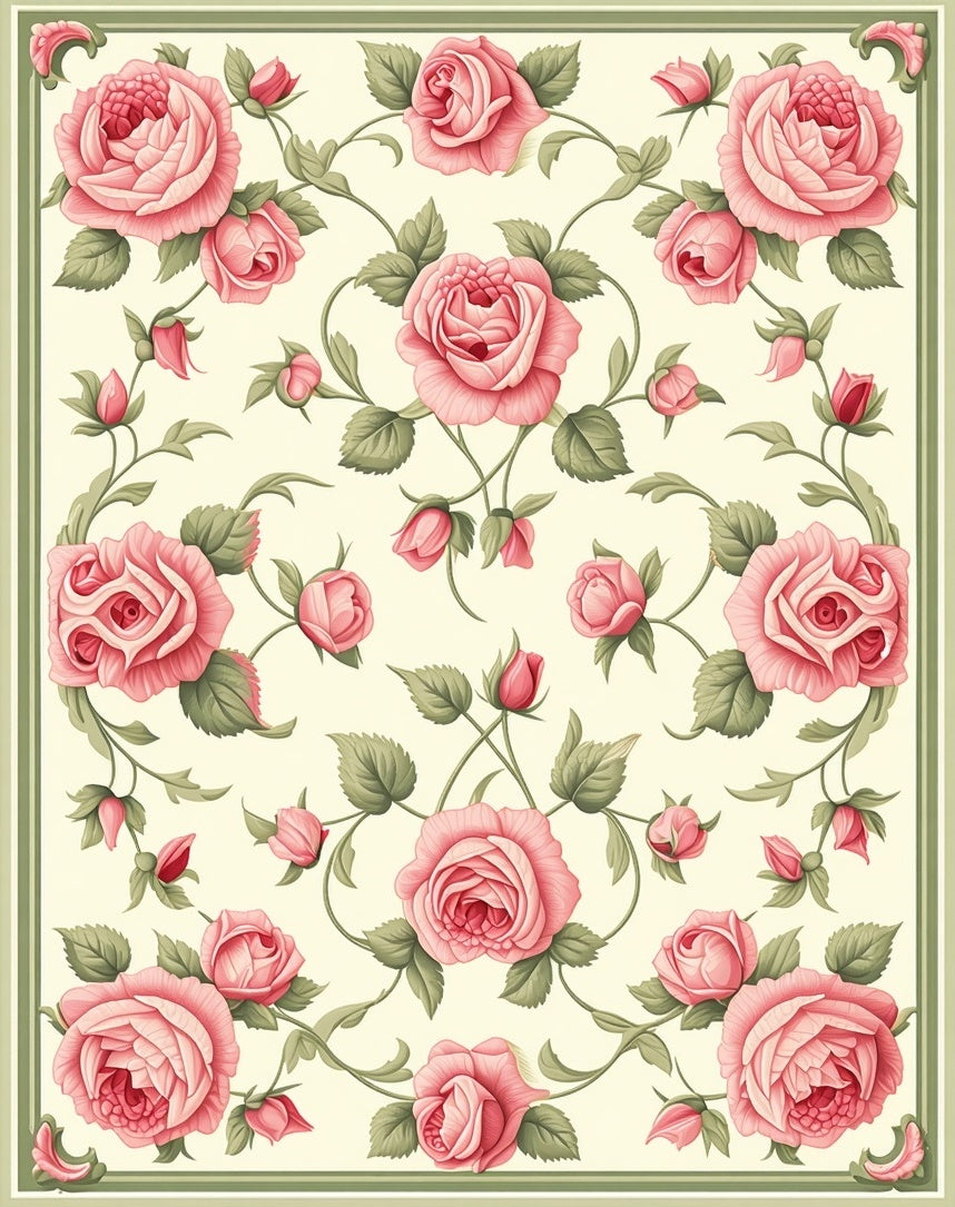 Vintage Rose Garden Floral Pattern Rug