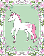 Graceful Unicorn Surrounded by Pink Flowers Rug