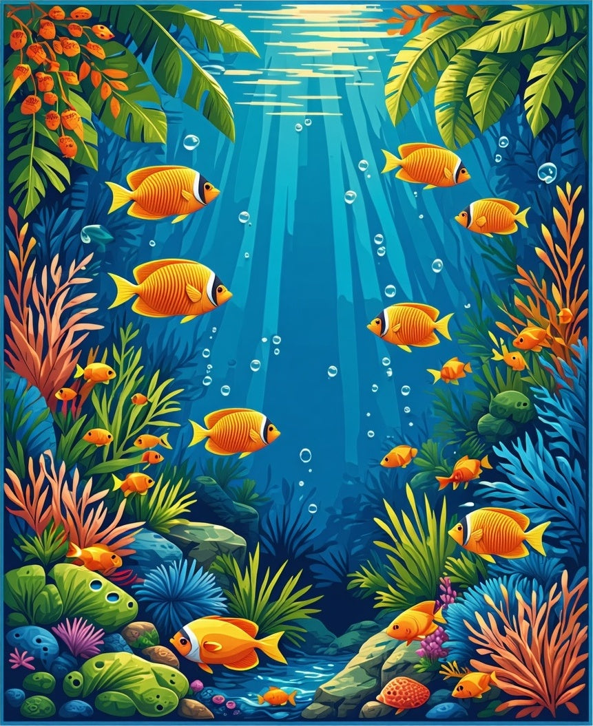 Vibrant Coral Reef Fish Pattern Rug