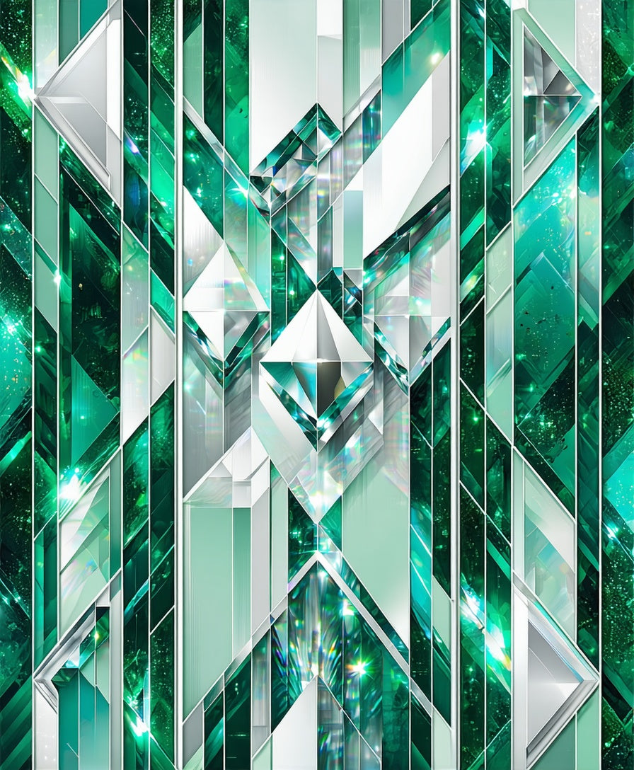 Emerald Gemstone Geometric Reflection Rug