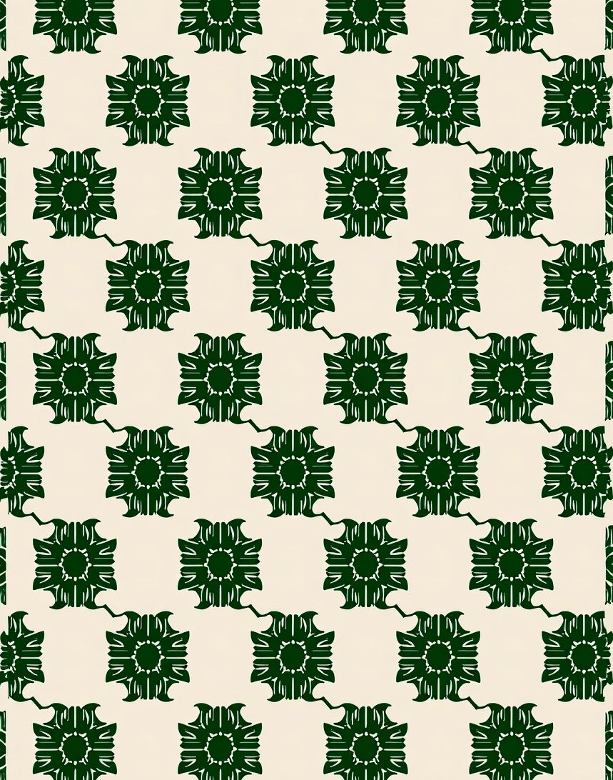 Dark Green Floral Lattice Pattern Rug
