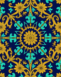 Golden Teal Floral Arabesque Pattern Rug