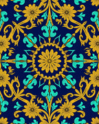 Golden Teal Floral Arabesque Pattern Rug