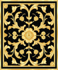 Ornate Gold Floral Black Pattern Rug