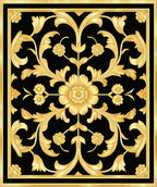 Ornate Gold Floral Black Pattern Rug