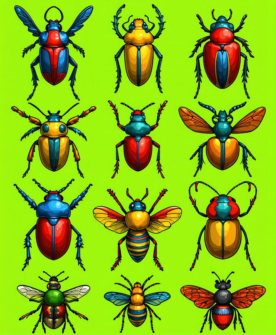 Colorful Insect Array Pattern Rug