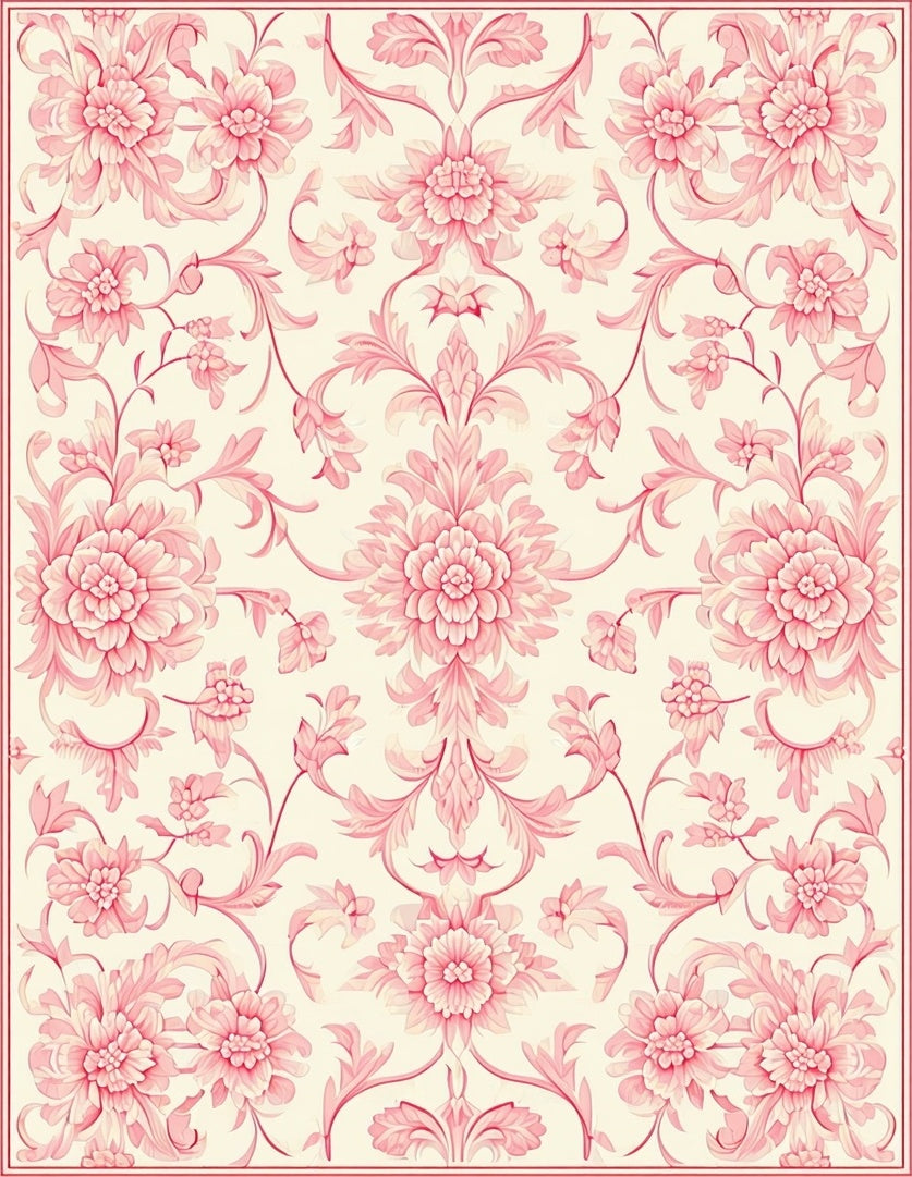 Pink Floral Damask Pattern Rug