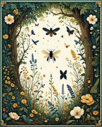 Whimsical Woodland Bee Butterfly Pattern Rug