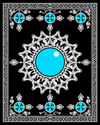 Intricate Cyan Starburst Geometric Design Rug
