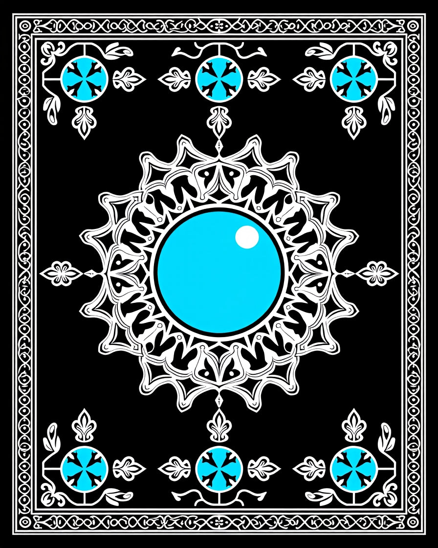 Intricate Cyan Starburst Geometric Design Rug