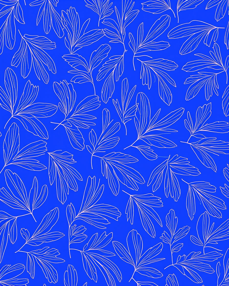 Bold Blue Leaf Line Art Design Rug