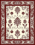 Rich Burgundy Floral Scroll Border Rug