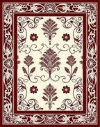 Rich Burgundy Floral Scroll Border Rug