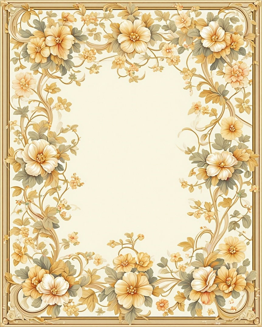 Antique Floral Vine Border Pattern Rug