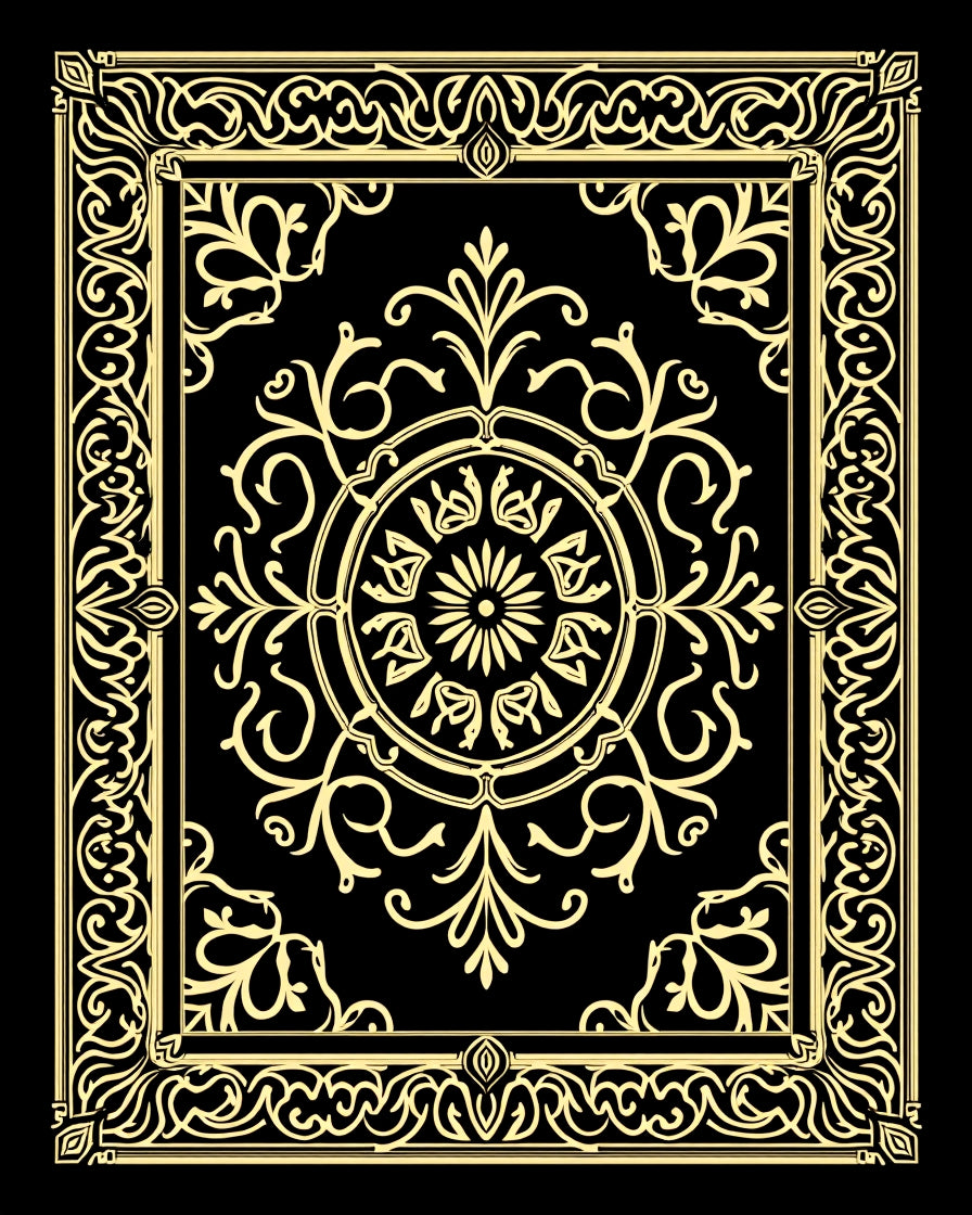Golden Black Ornate Medallion Scroll Rug