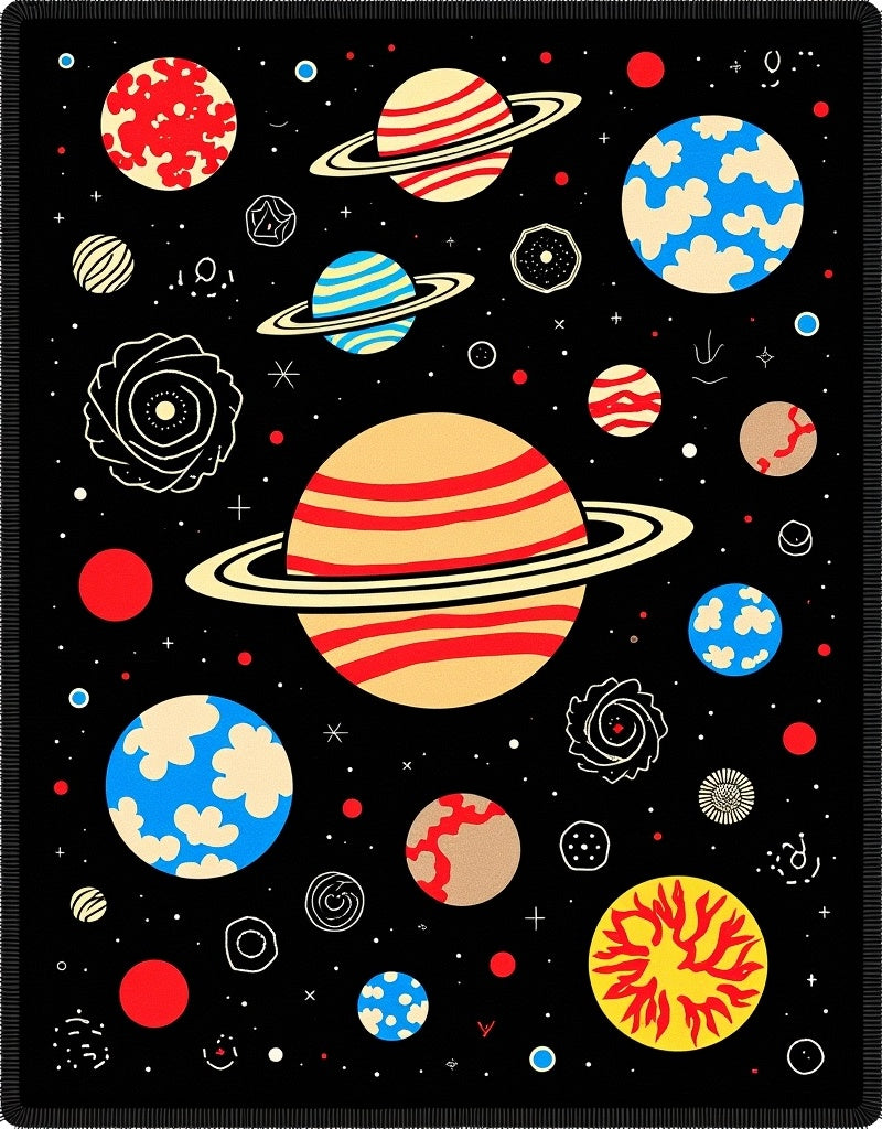 Cosmic Planets and Stars Black Rug