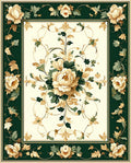 Elegant Floral Scrollwork Ivory Green Rug