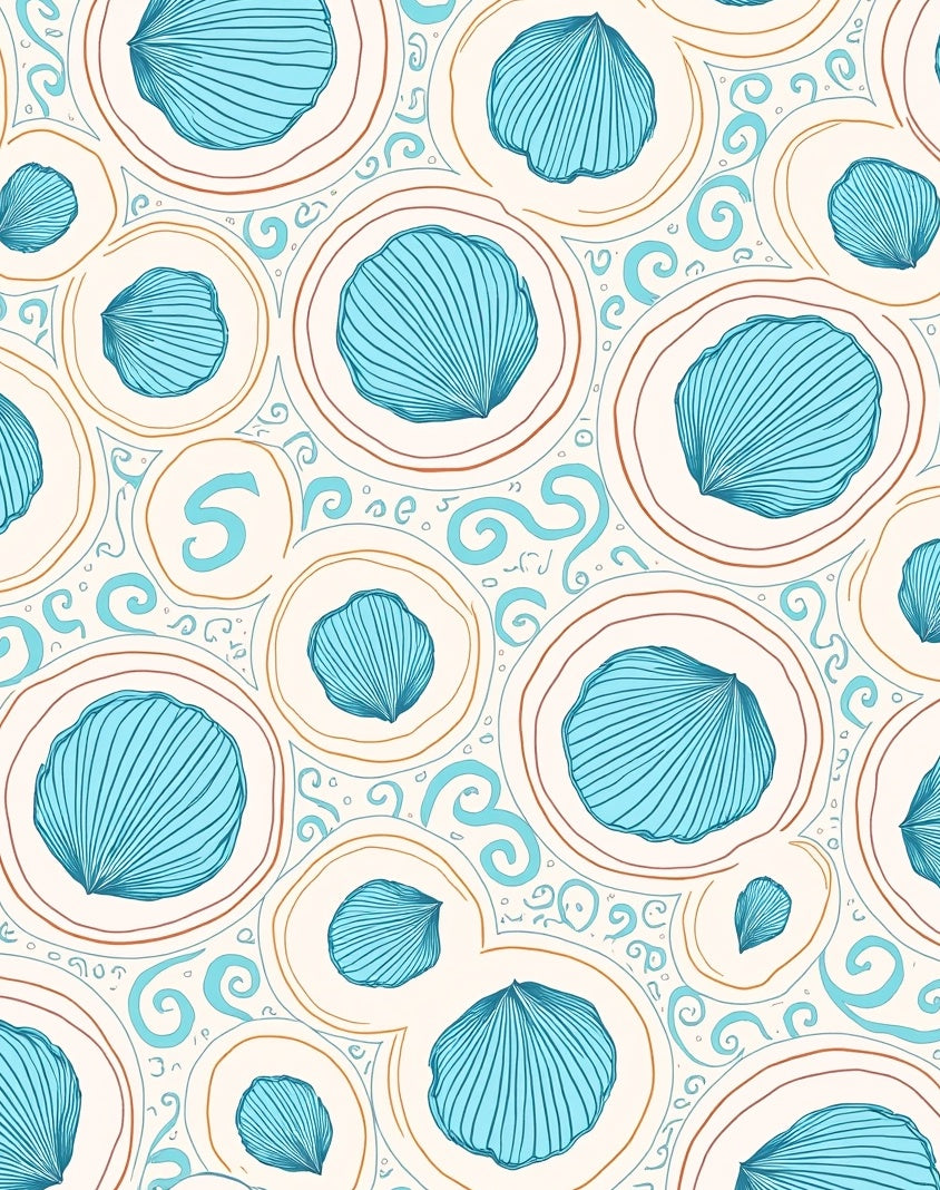 Coastal Blue Shells Swirls Pattern Rug