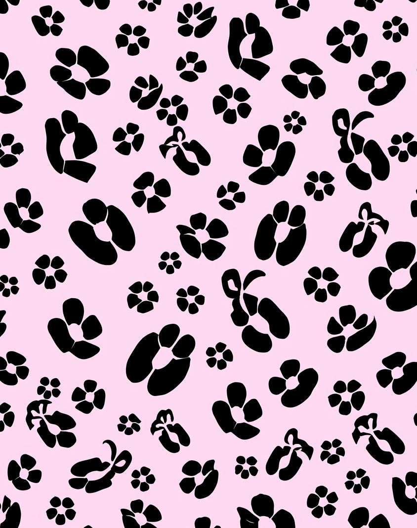 Pink Black Floral Print Rug
