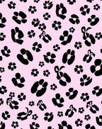 Pink Black Floral Print Rug