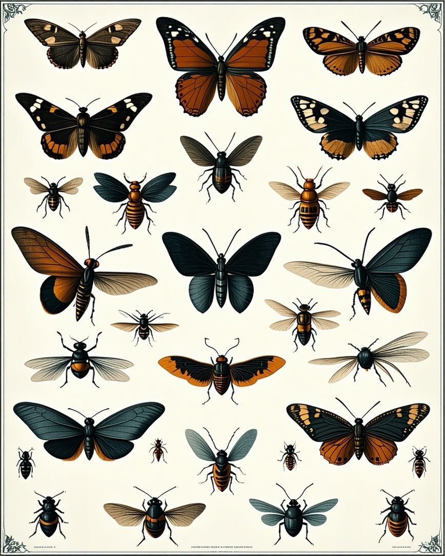 Vintage Butterfly Insect Collection Rug