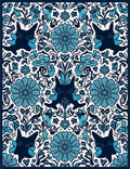 Blue Cat Floral Symmetry Pattern Rug