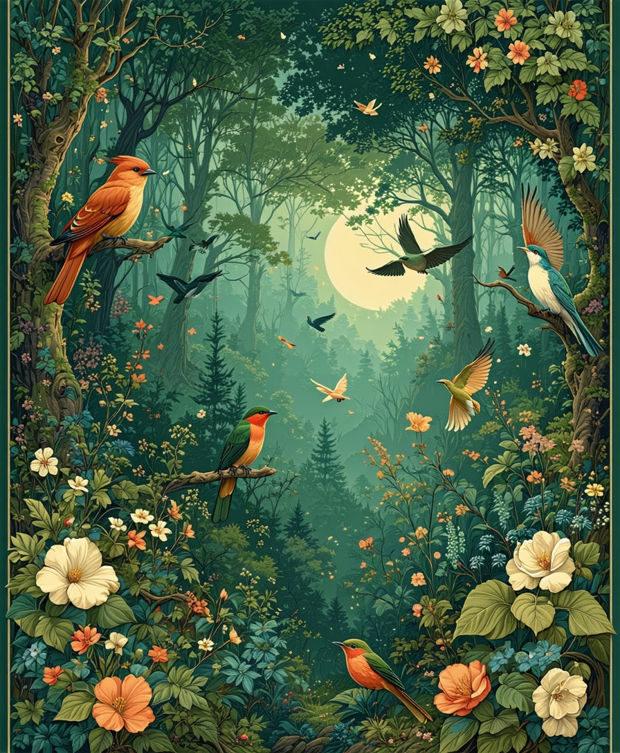 Enchanted Forest Birds and Blossoms Rug