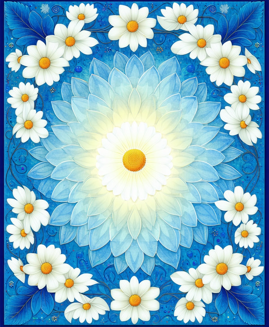 Radiant Blue Daisy Mandala Design Rug