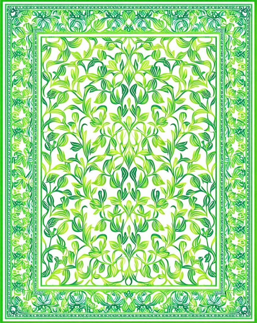 Lush Green Floral Vine Pattern Rug