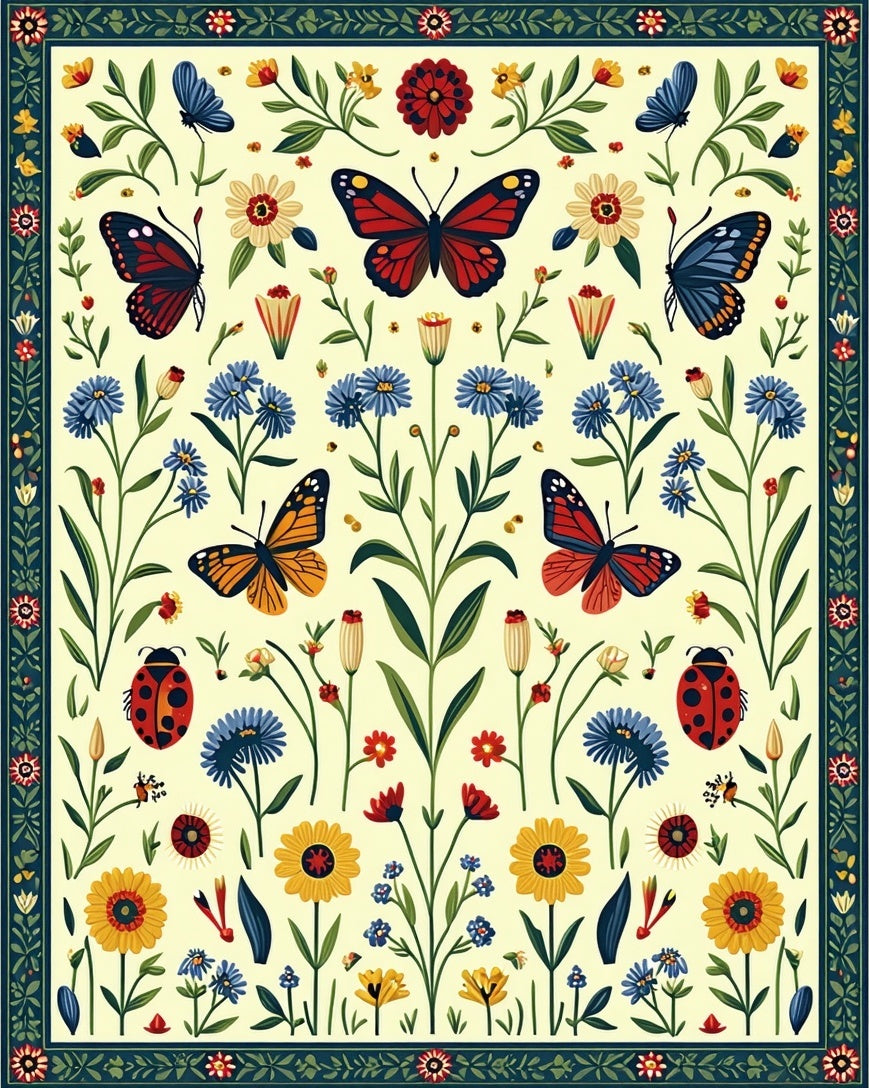 Whimsical Butterflies Garden Blooms Rug
