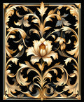 Ornate Golden Floral Scroll Pattern Rug