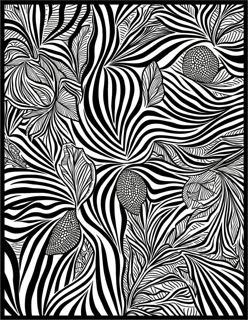 Bold Black White Floral Waves Rug