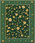 Gold Floral Leaf Dark Green Rug