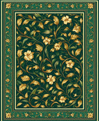 Gold Floral Leaf Dark Green Rug