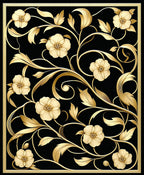 Ornate Gold Floral Black Relief Rug