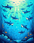 Sharks And Fish Underwater Ocean Scene Rug