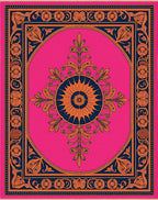 Fuchsia Orange Navy Floral Medallion Round Rug