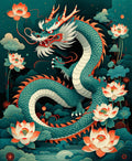 Mystical Teal Dragon Lotus Design Rug