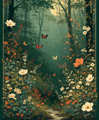 Enchanted Forest Butterfly Floral Scene Rug