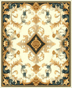 Gold And Blue Floral Medallion Design Rug