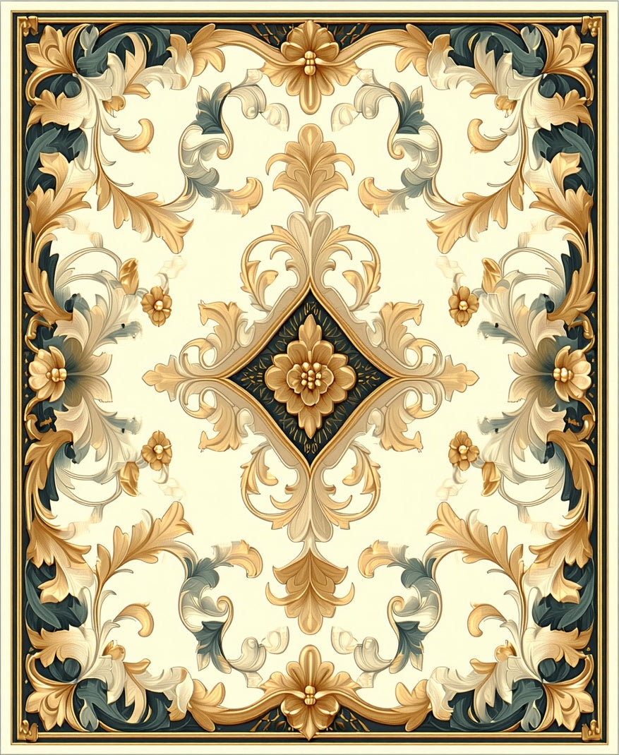 Gold And Blue Floral Medallion Design Rug