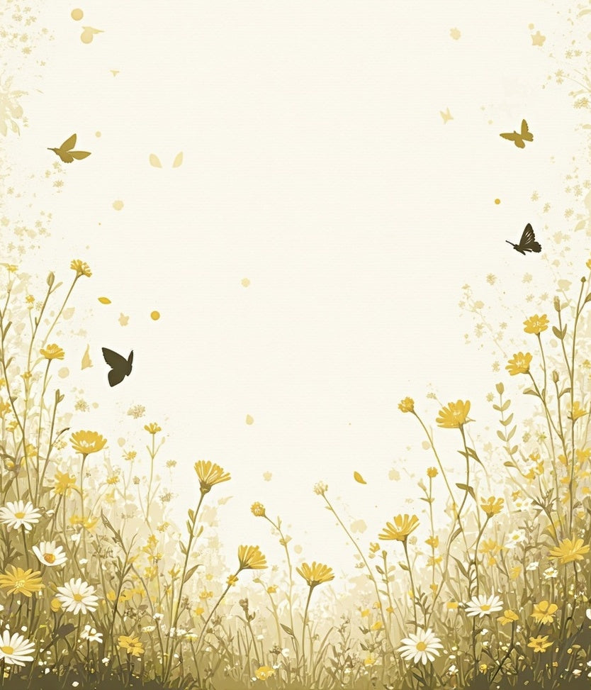 Whimsical Yellow Floral Butterfly Meadow Design Rug