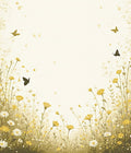 Whimsical Yellow Floral Butterfly Meadow Design Rug