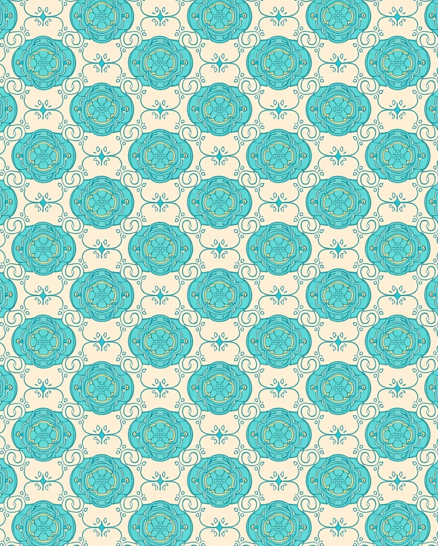 Aqua Teal Floral Oval Scroll Rug