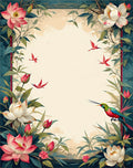 Vibrant Floral Hummingbird Scene Rug
