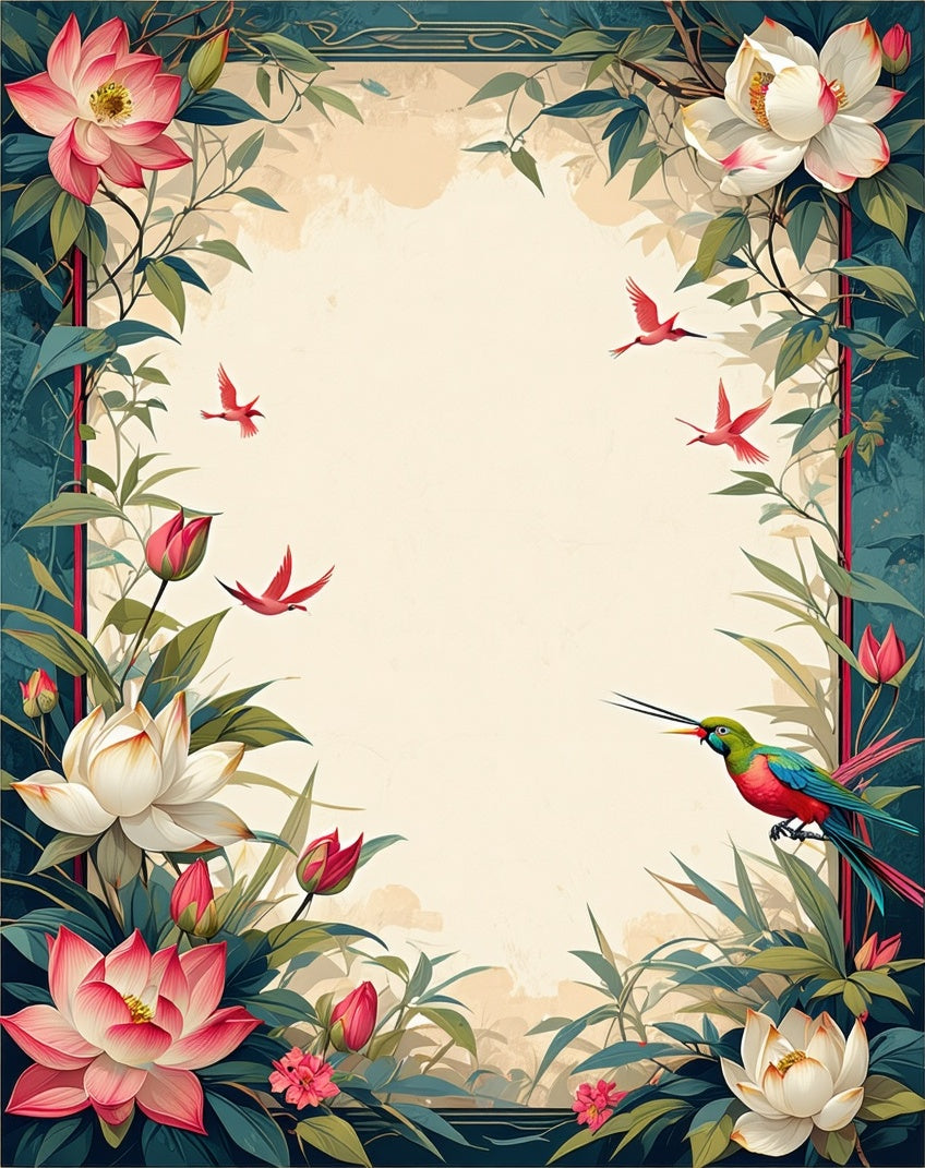 Vibrant Floral Hummingbird Scene Rug