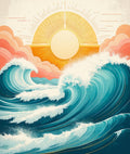 Stylized Ocean Waves Sunburst Design Rug