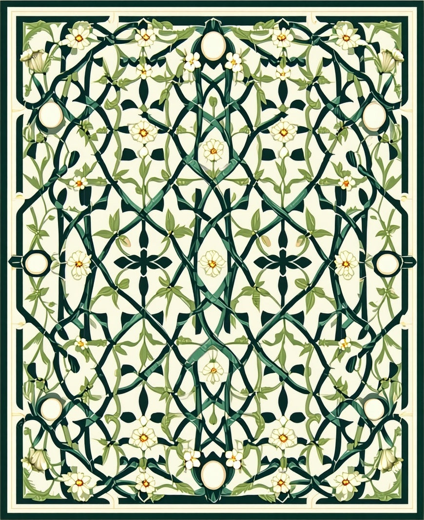 Intricate Floral Vine Lattice Design Rug