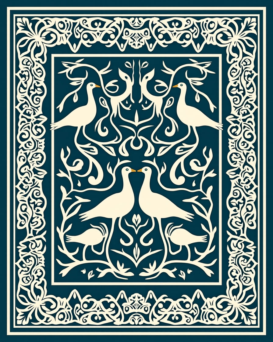 Classic Bird Floral Motif Rug